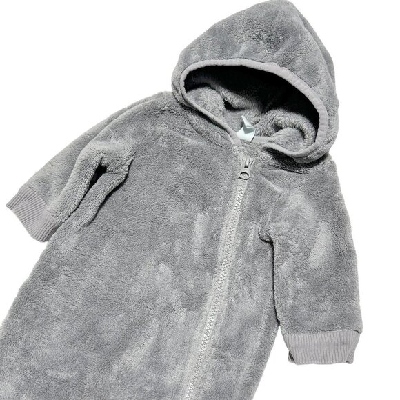 Old Navy Baby Fuzzy Bear Sherpa One Piece Bunting Suit Cinder Smoke Grey - Picture 2 of 3